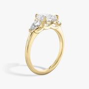 Pear Cut - Plain Band - Three Stone Ring - 0.25 Ct Side Stone each - 18 K Gold